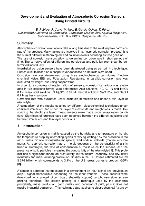 (PDF) Development and Evaluation of Atmospheric Corrosion Sensors Using ...