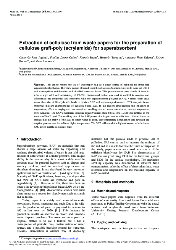 (PDF) Extraction of cellulose from waste papers for the preparation of ...