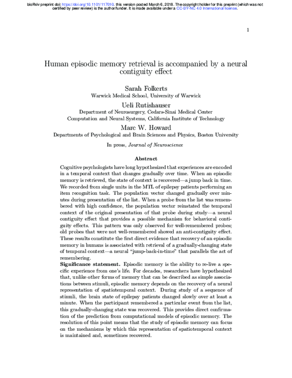 (PDF) Human Episodic Memory Retrieval Is Accompanied By A Neural Jump ...