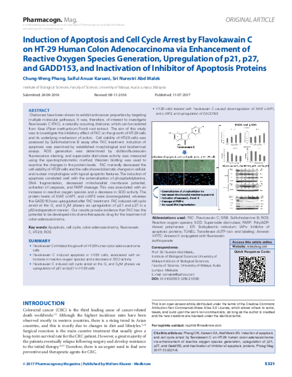 (PDF) Induction of Apoptosis and Cell Cycle Arrest by Flavokawain C on ...
