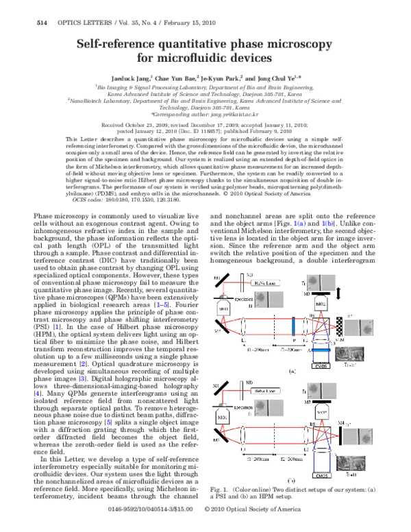 (PDF) Self-Reference Quantitative Phase Microscopy for Microfluidic Devices