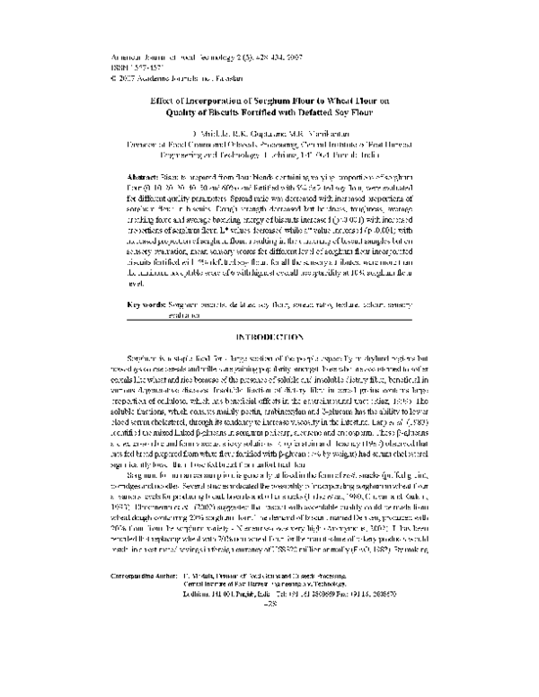 (PDF) Effect of Incorporation of Sorghum Flour to Wheat Flour on ...