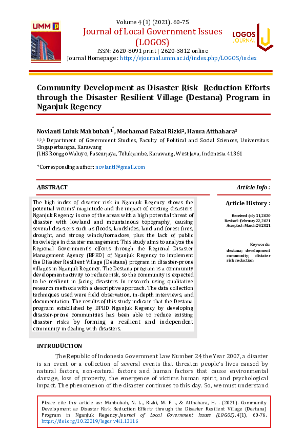 (PDF) Community Development as Disaster Risk Reduction Efforts through ...