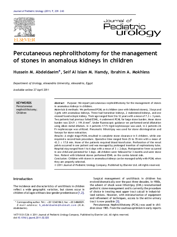 (PDF) Percutaneous nephrolithotomy for the management of stones in ...