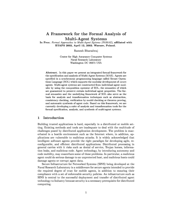 (PDF) A framework for the formal analysis of multi-agent systems