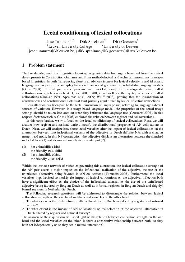 (PDF) Lectal conditioning of lexical collocations
