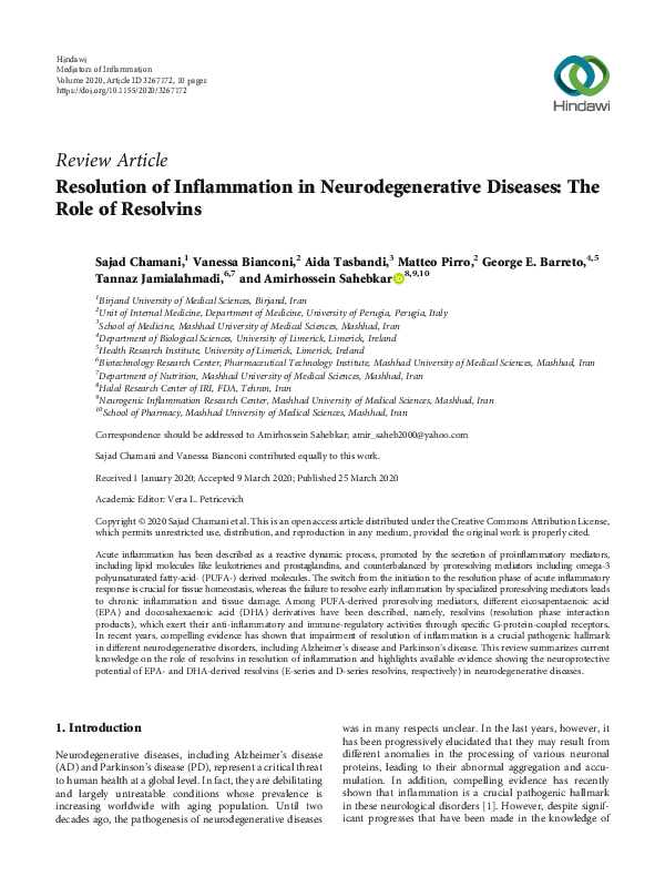(PDF) Resolution of Inflammation in Neurodegenerative Diseases: The ...