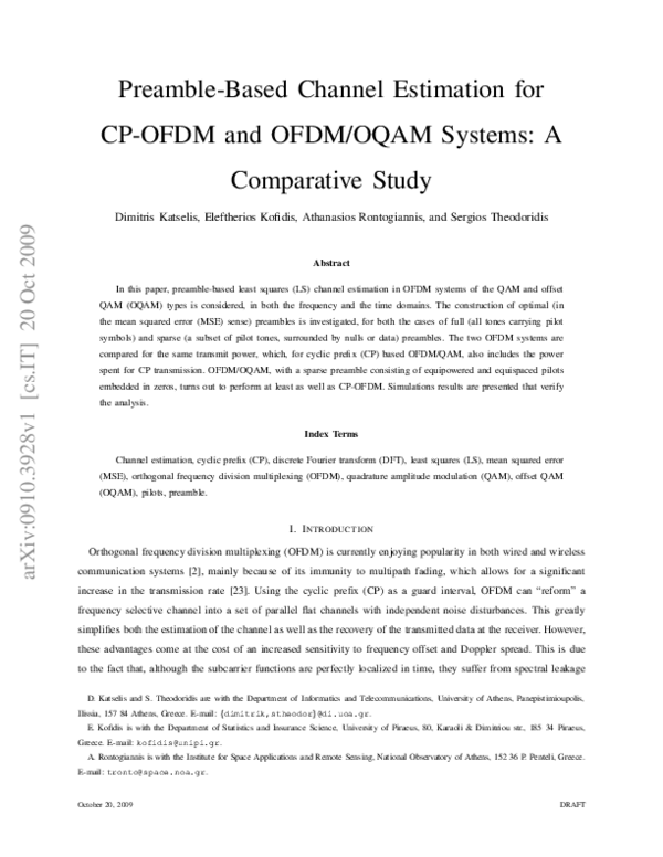 (PDF) Preamble-Based Channel Estimation for CP-OFDM and OFDM/OQAM ...