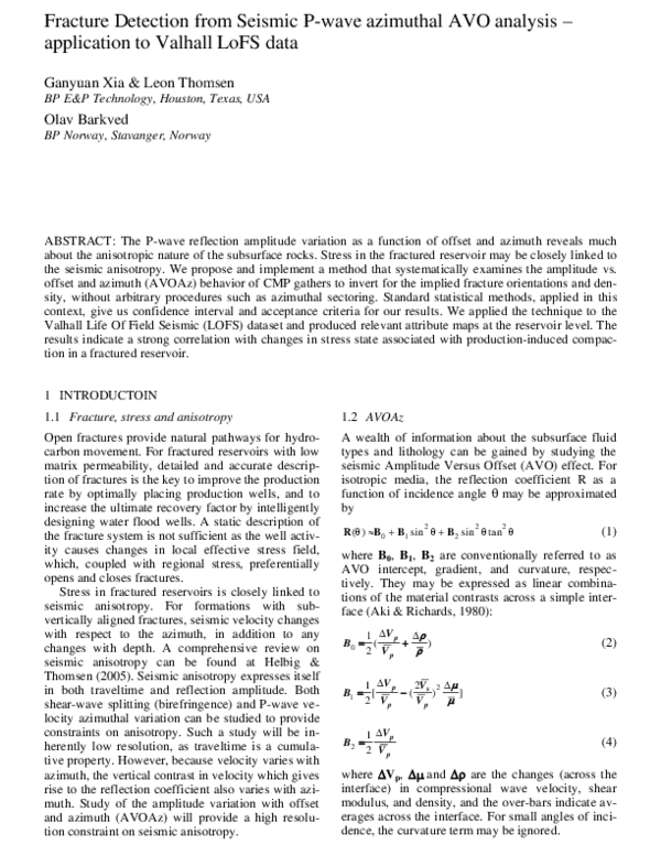(PDF) Fracture Detection from Seismic P-wave azimuthal AVO analysis ...