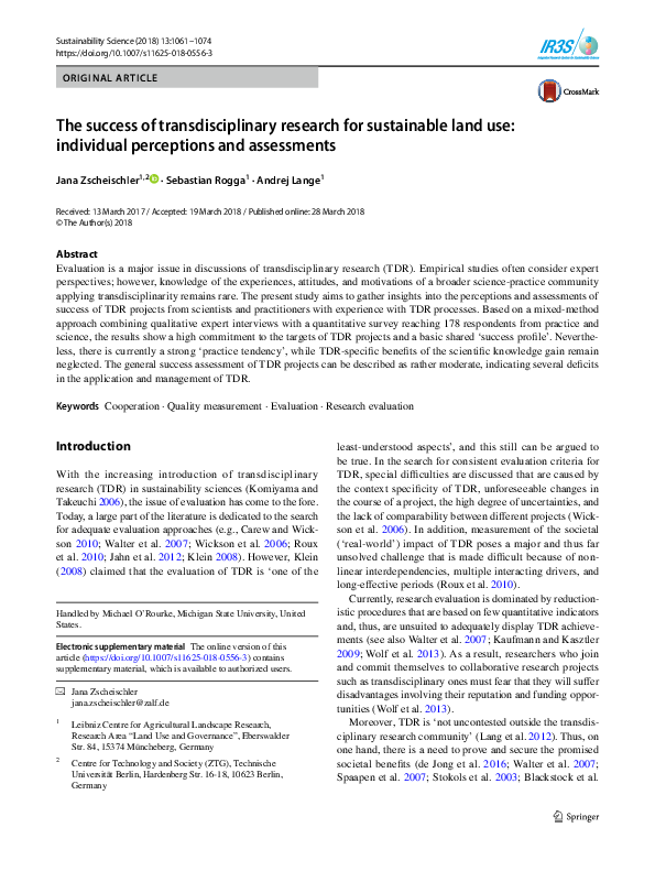 (PDF) The success of transdisciplinary research for sustainable land ...