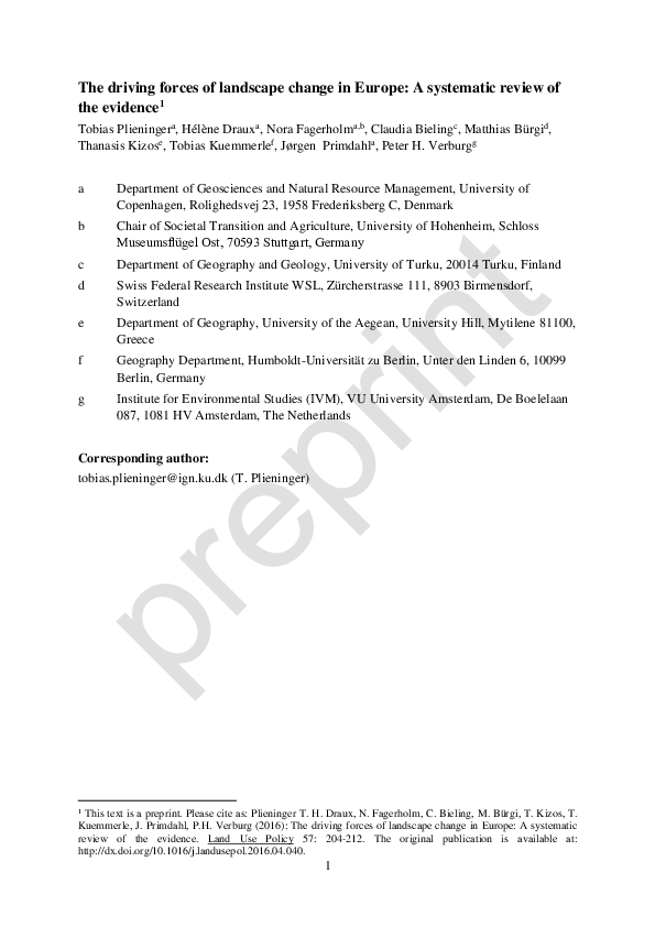 (PDF) The driving forces of landscape change in Europe: A systematic ...