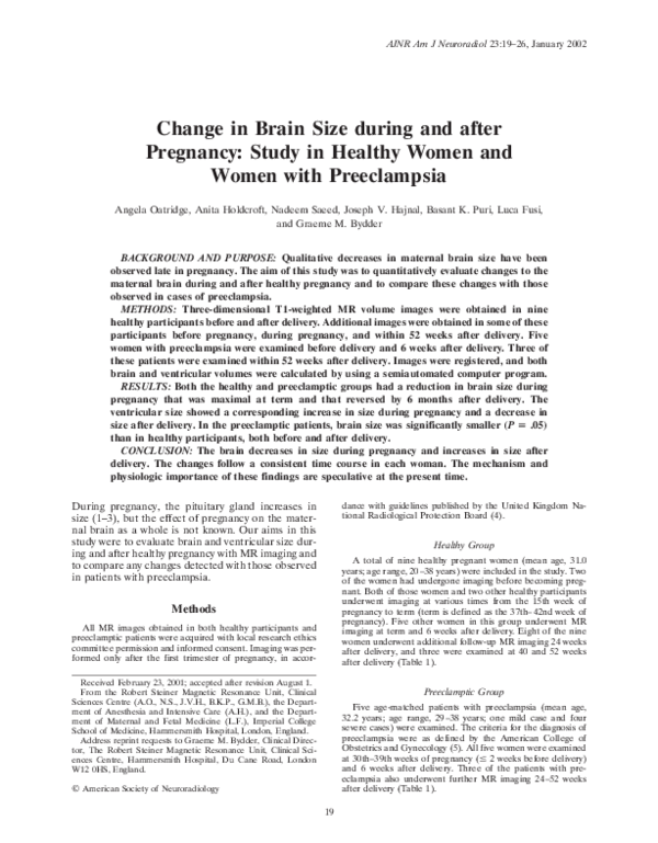 (PDF) Change in brain size during and after pregnancy: study in healthy ...
