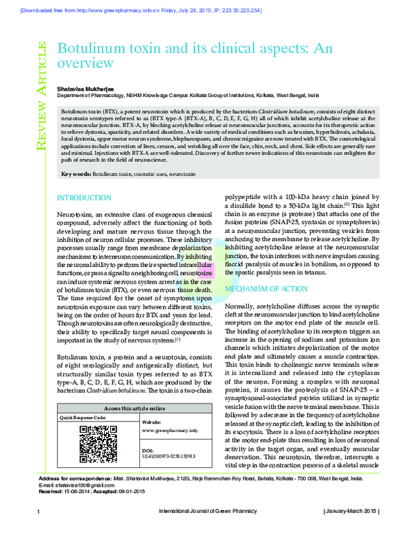 (PDF) Botulinum toxin and its clinical aspects: An overview