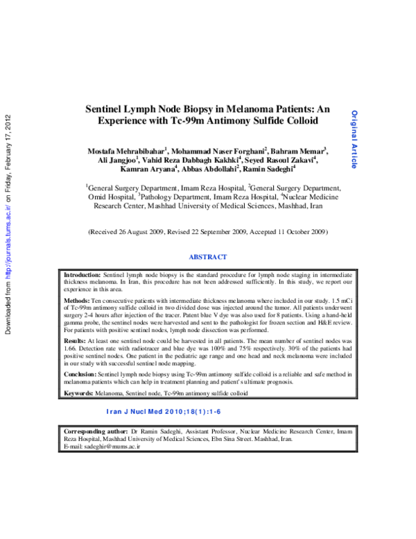 (PDF) Sentinel lymph node biopsy in melanoma patients: the medical ...