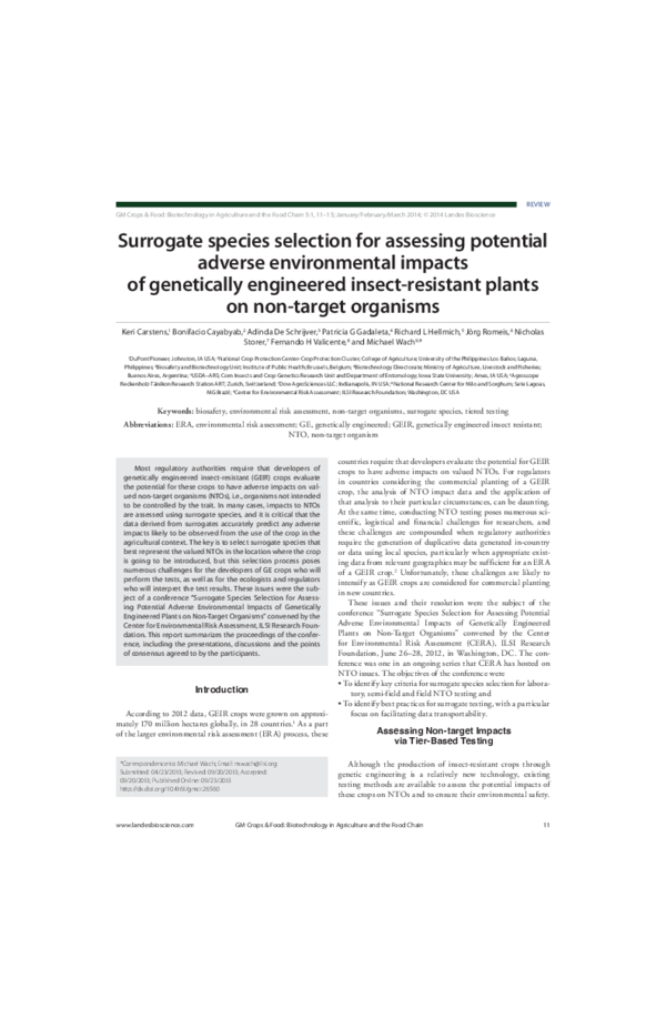 (PDF) Surrogate species selection for assessing potential adverse ...