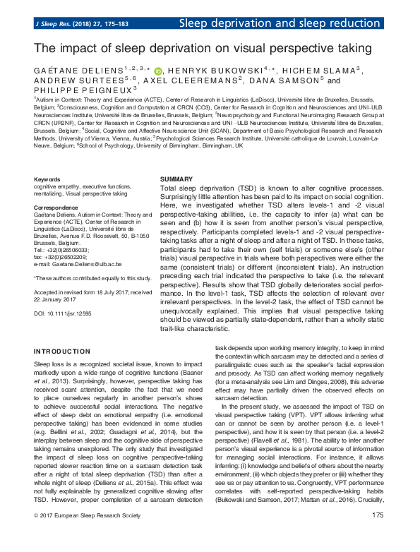 (PDF) The impact of sleep deprivation on visual perspective taking