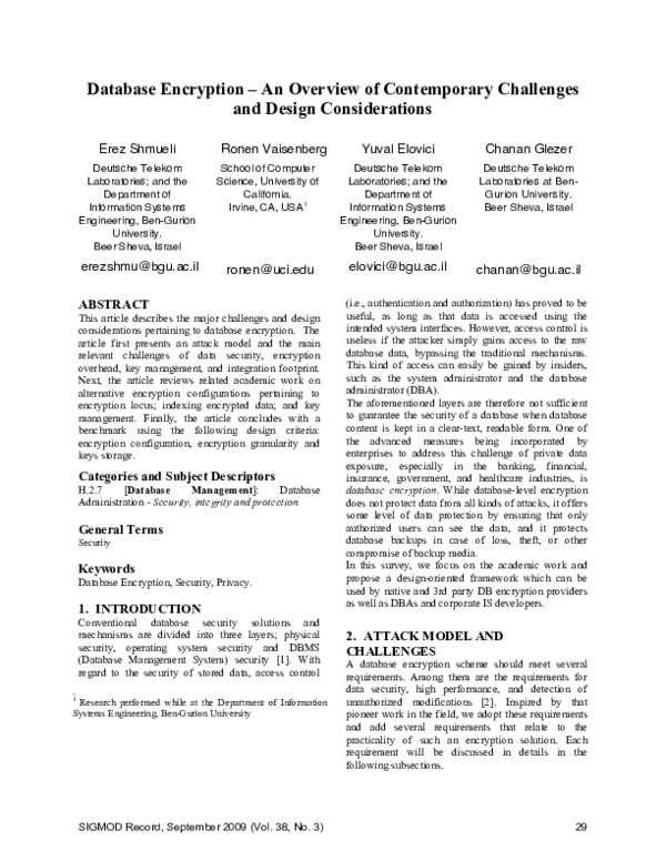 (PDF) Database encryption