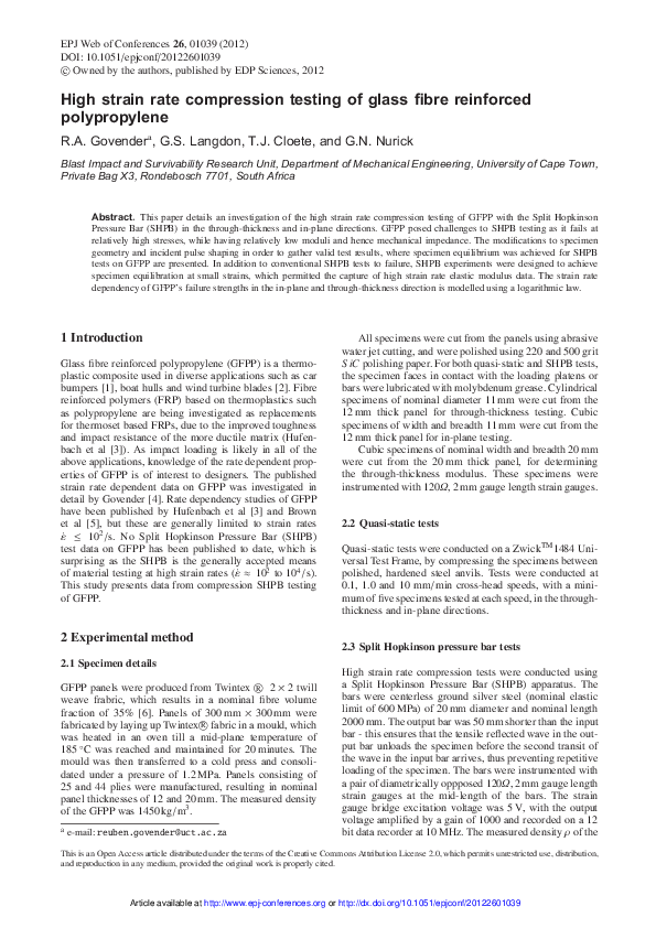 (PDF) High strain rate compression testing of glass fibre reinforced ...