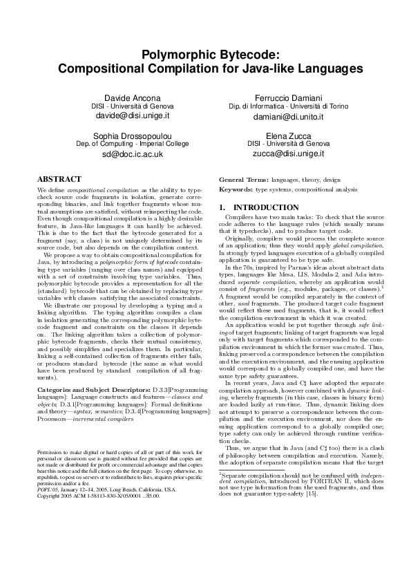 (PDF) Polymorphic bytecode: Compositional compilation for java-like ...