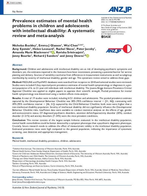 (PDF) Prevalence estimates of mental health problems in children and ...