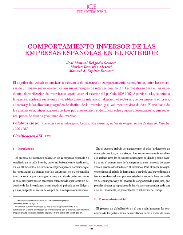(PDF) Comportamiento inversor de las empresas españolas en el exterior