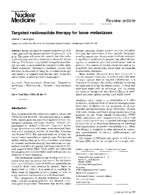(PDF) Targeted radionuclide therapy for bone metastases