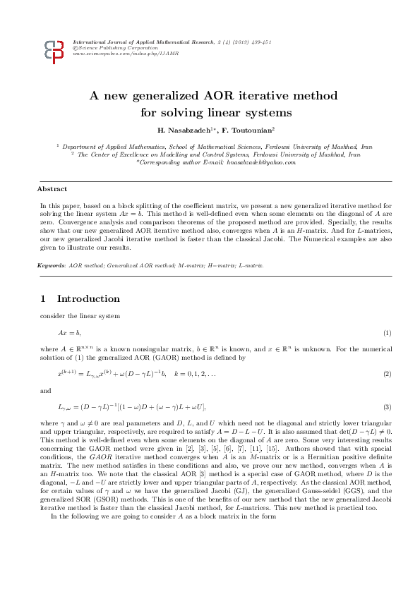 (PDF) A new generalized AOR iterative method for solving linear systems