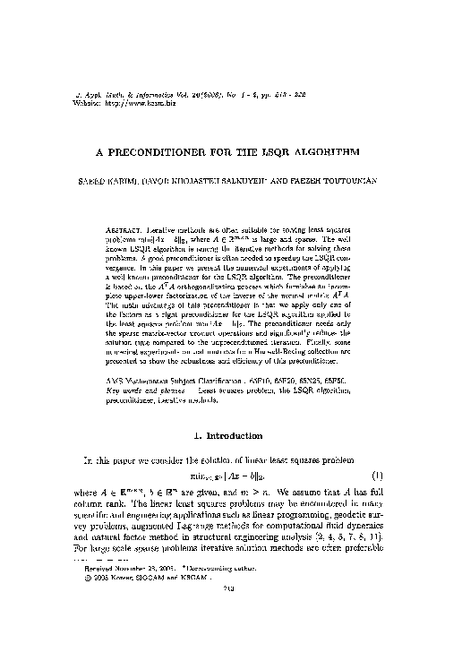 (PDF) A Preconditioner for the LSQR Algorithm