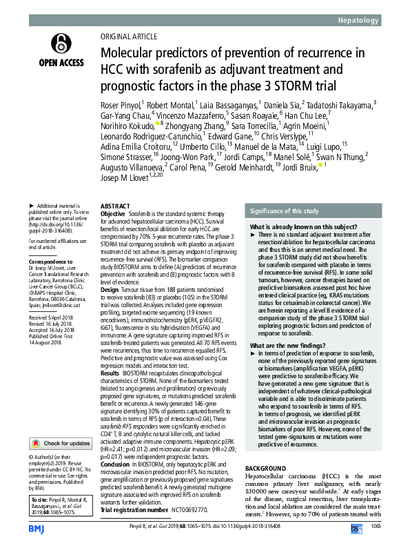 (PDF) Molecular predictors of prevention of recurrence in HCC with ...