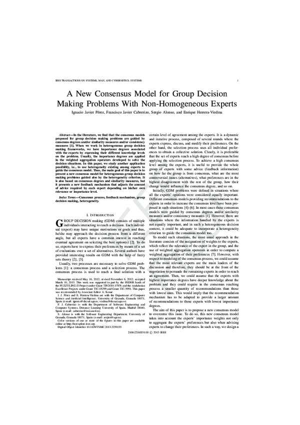 (PDF) A New Consensus Model for Group Decision Making Problems With Non ...