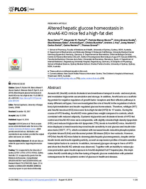 (PDF) Altered hepatic glucose homeostasis in AnxA6-KO mice fed a high ...