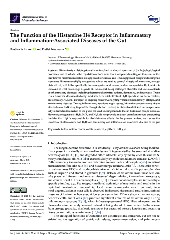(PDF) The Function of the Histamine H4 Receptor in Inflammatory and ...