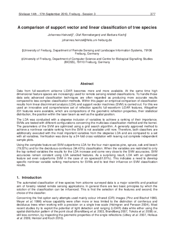 (PDF) A comparison of support vector and linear classification of tree ...