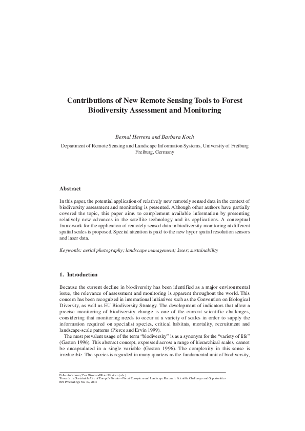 (PDF) Contributions of New Remote Sensing Tools to Forest Biodiversity ...
