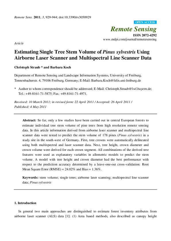 (PDF) Estimating Single Tree Stem Volume of Pinus sylvestris Using ...
