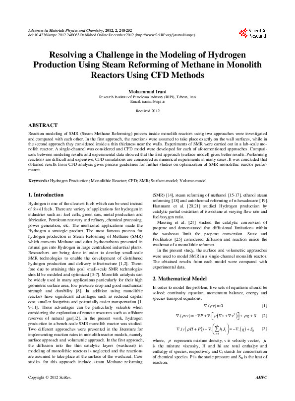 (PDF) Resolving a Challenge in the Modeling of Hydrogen Production ...
