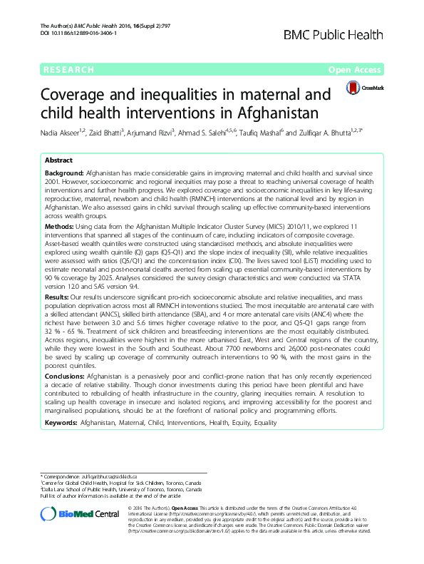(PDF) Coverage and inequalities in maternal and child health ...