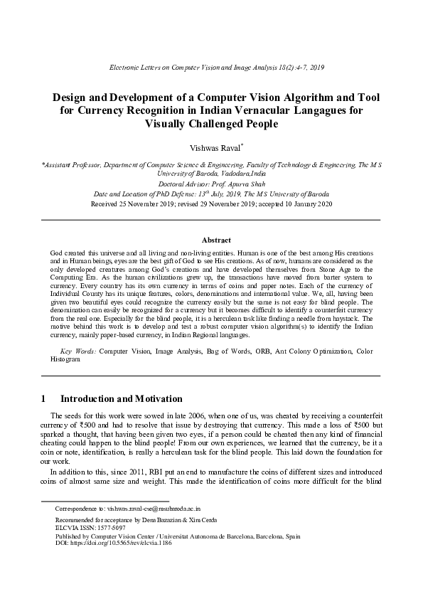 (PDF) Design and Development of a Computer Vision Algorithm and Tool ...