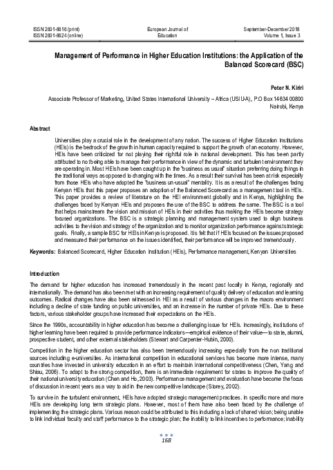 (PDF) Management of Performance in Higher Education Institutions: the ...