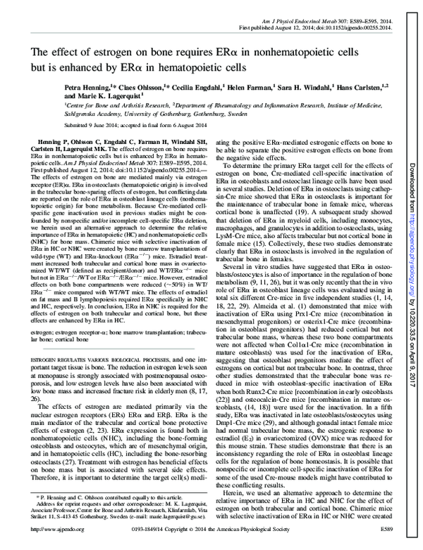 (PDF) The effect of estrogen on bone requires ERα in nonhematopoietic ...