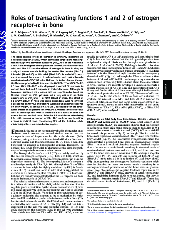 (PDF) Roles of transactivating functions 1 and 2 of estrogen receptor ...