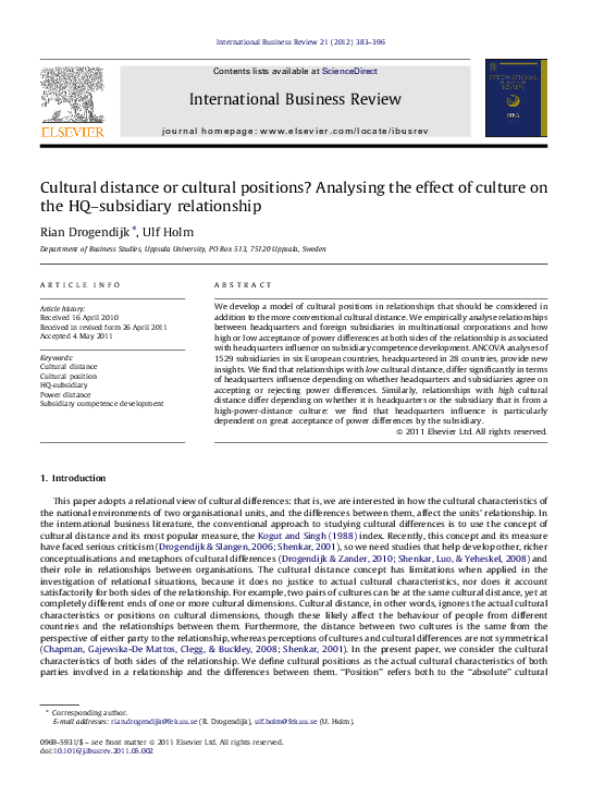 (PDF) Cultural distance or cultural positions? Analysing the effect of ...