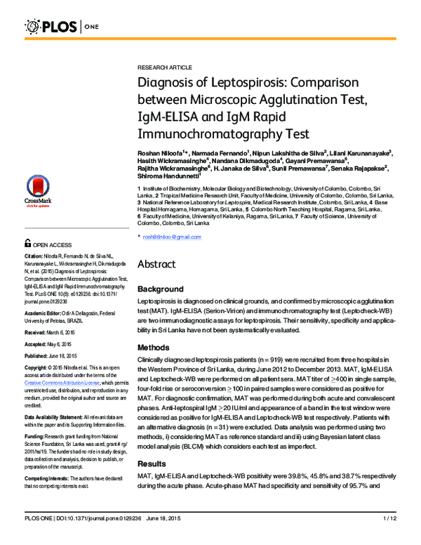 (PDF) Diagnosis of Leptospirosis Comparison between Microscopic