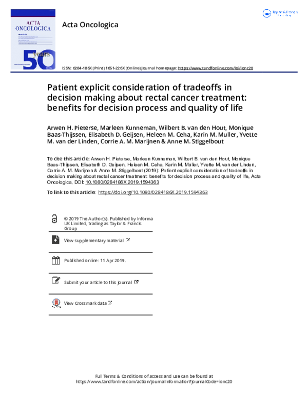 (PDF) Patient explicit consideration of tradeoffs in decision making ...