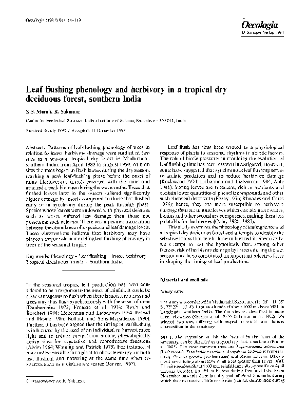 (PDF) Leaf flushing phenology and herbivory in a tropical dry deciduous