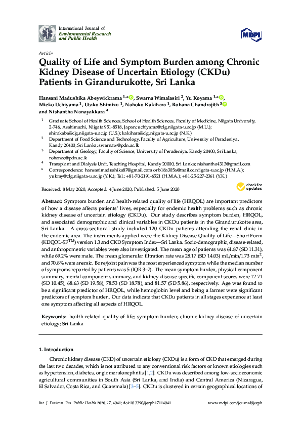 (PDF) Quality of Life and Symptom Burden among Chronic Kidney Disease ...