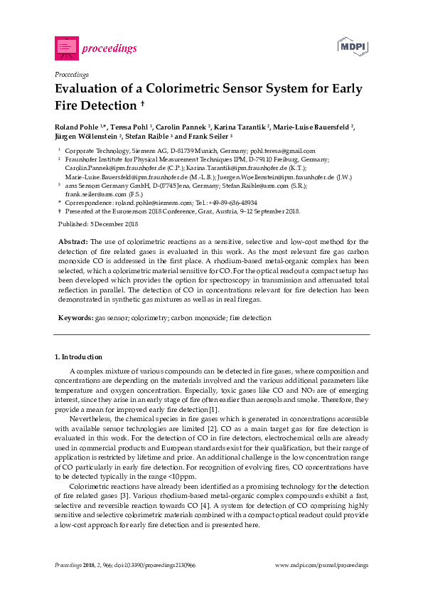 (PDF) Evaluation of a Colorimetric Sensor System for Early Fire Detection