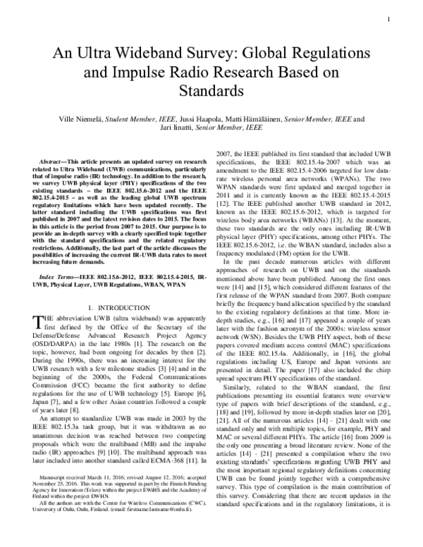 (PDF) An Ultra Wideband Survey: Global Regulations and Impulse Radio ...