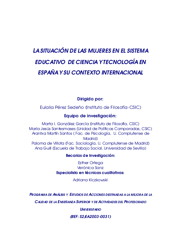 (PDF) La situación de las mujeres en el sistema educativo de ciencia y ...