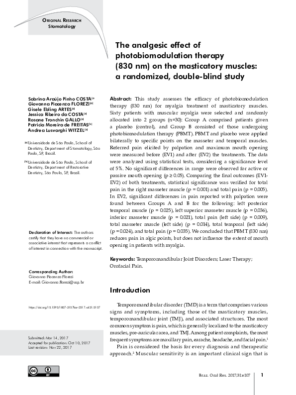 (PDF) The analgesic effect of photobiomodulation therapy (830 nm) on ...